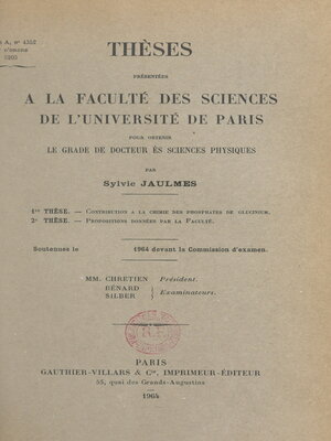 cover image of Contribution à la chimie des phosphates de glucinium